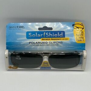 Solar Shield Polarized Stretch Clipon Sunglasses Lens 56 Rec A Gray NEW Case Inc